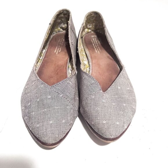 TOMS Grey/Gray Chambray Dot Women's Jutti Flats Size 10 - Picture 5 of 8